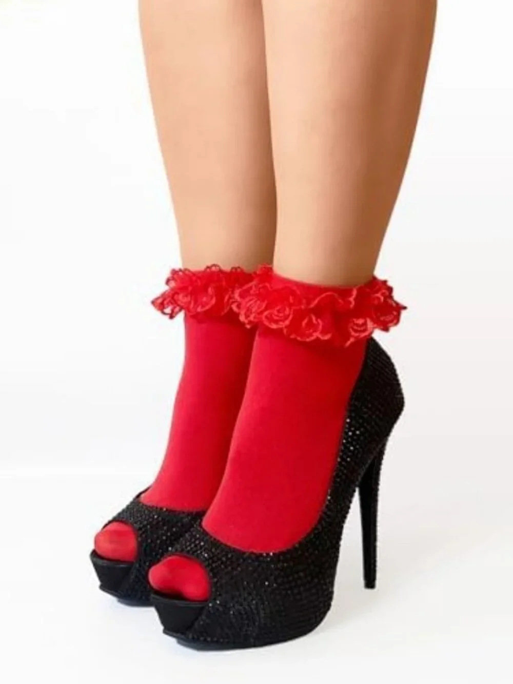 Frilly Lace Ruffle Ankle Socks for Women - Cute Nylon Fashion Footwear